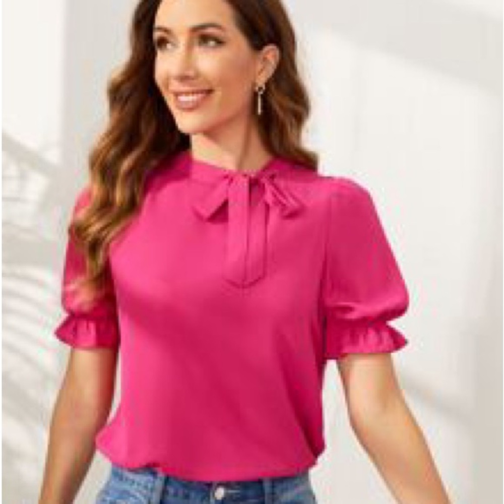 Hot Pink Blouse with Tie